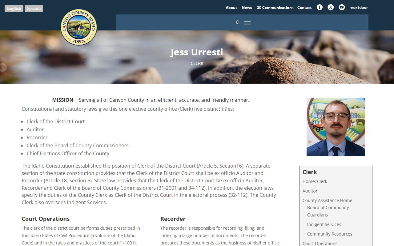 Canyon County Clerk records official Clerk page