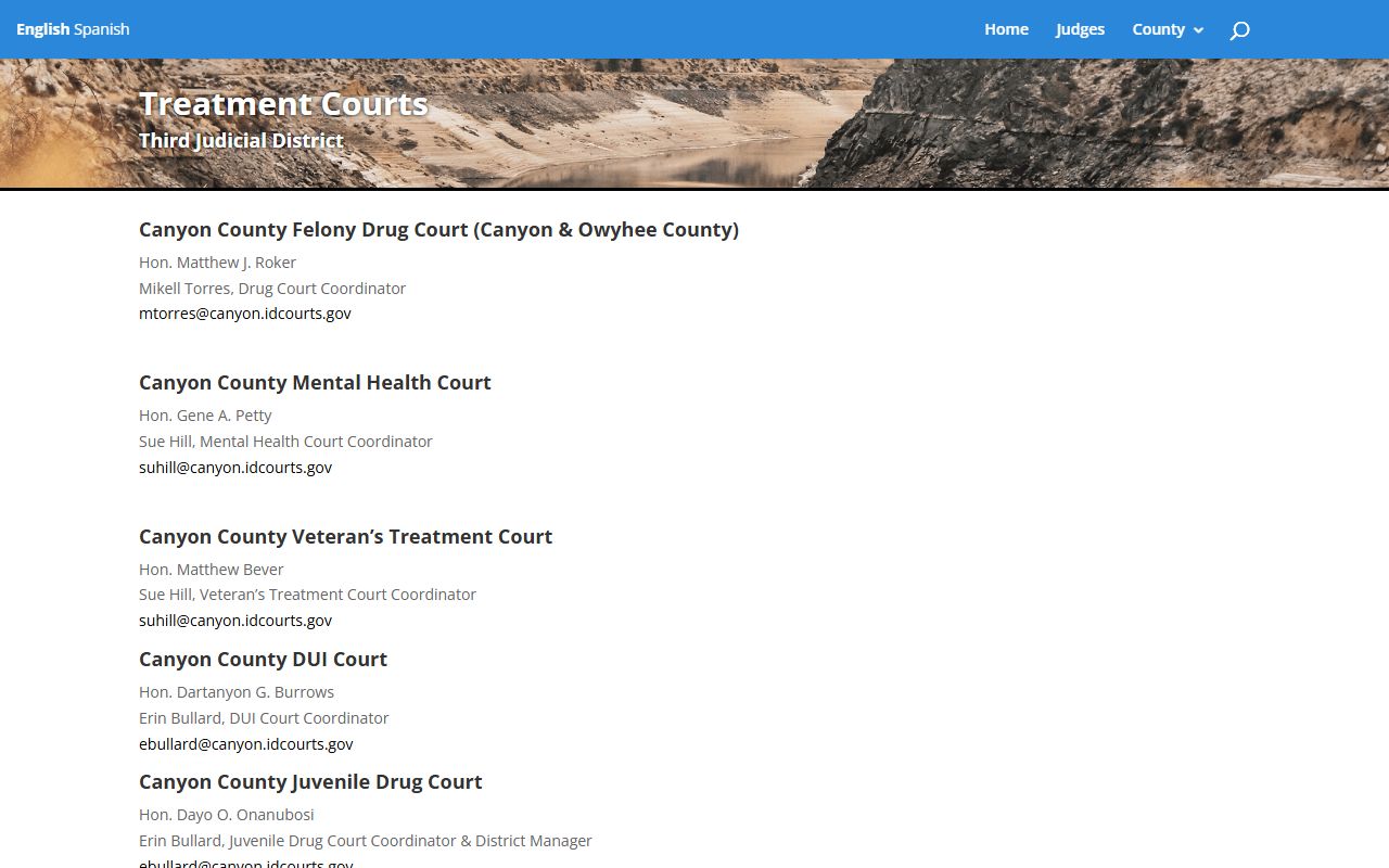 Canyon County court dockets treatment courts