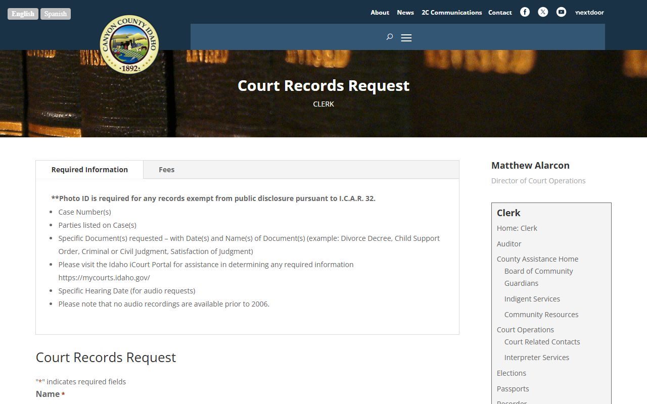 Canyon County court records request instructions