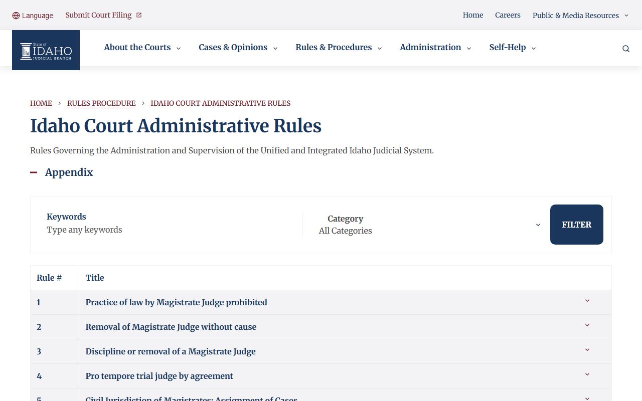 Canyon County court records Idaho Court Administrative Rules