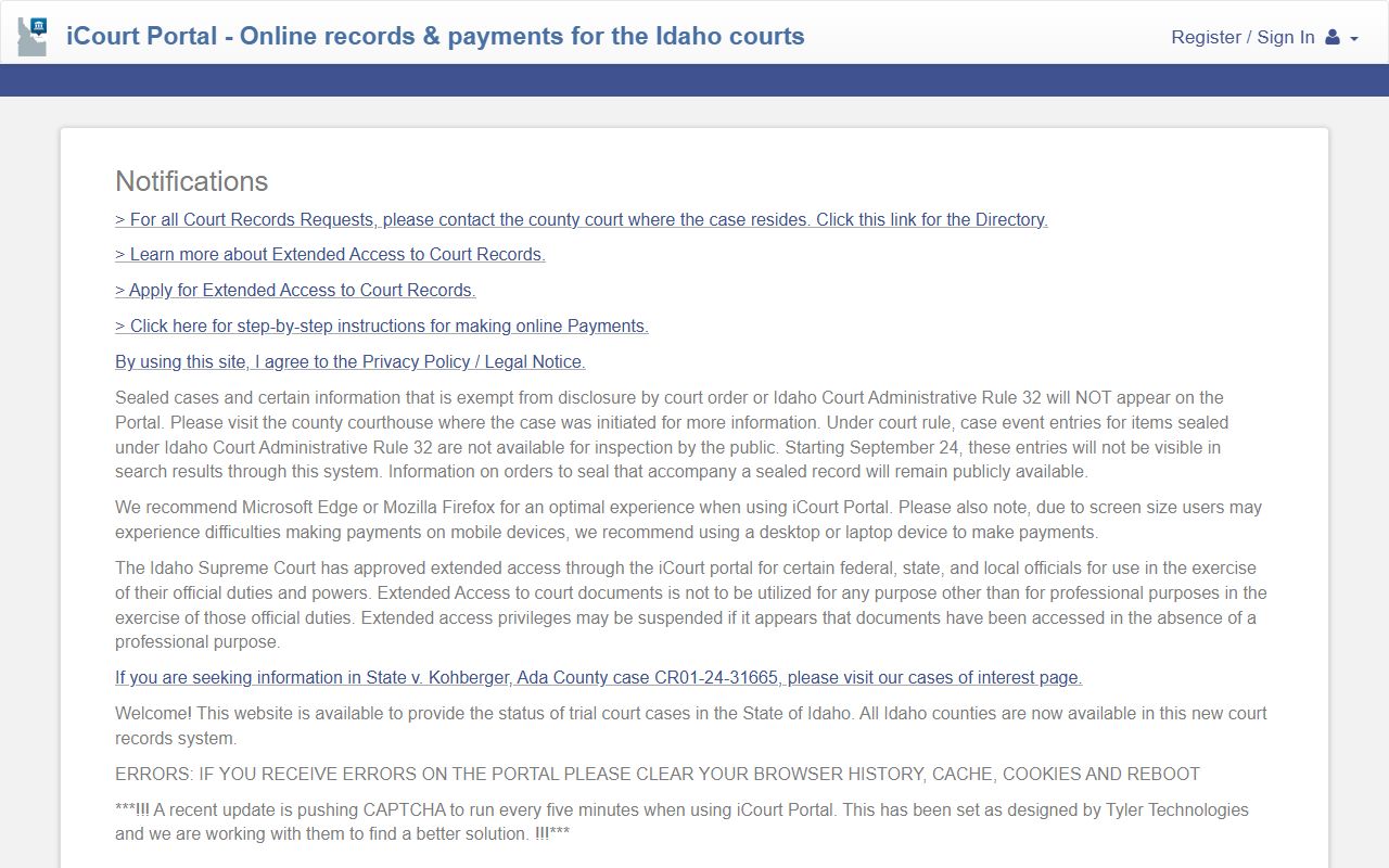 Canyon County court records Idaho iCourt portal