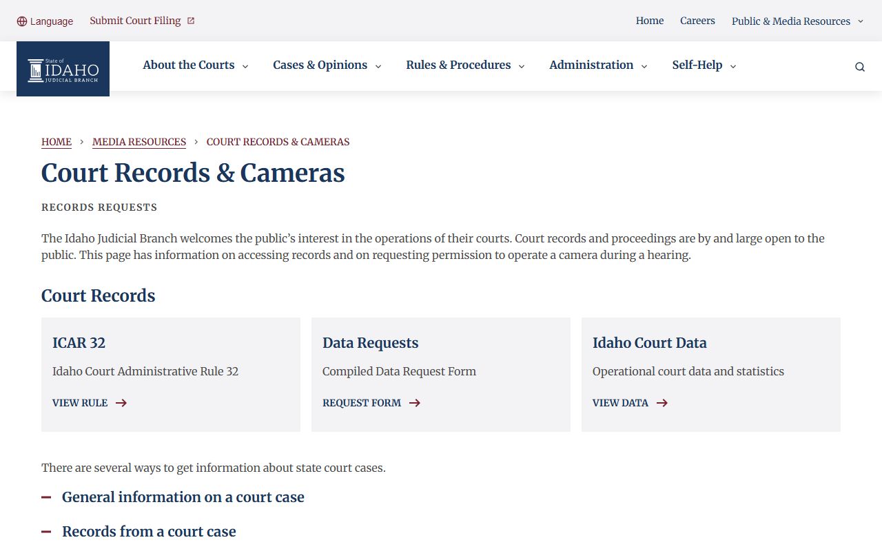 Canyon County court records Idaho Supreme Court records request guidance