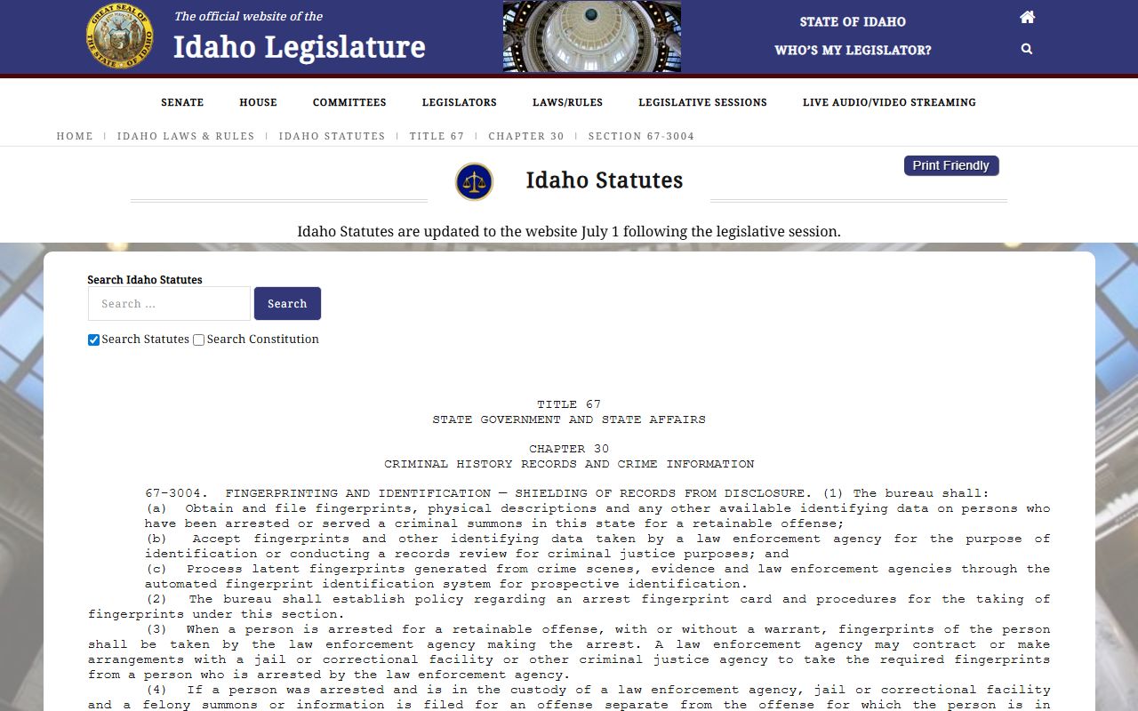 Canyon County criminal court records Idaho Code 67-3004