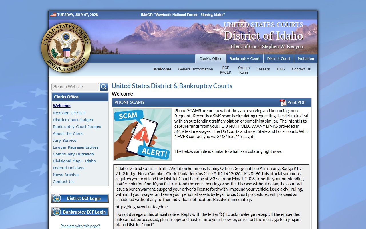 Canyon County District Court and federal District of Idaho court records