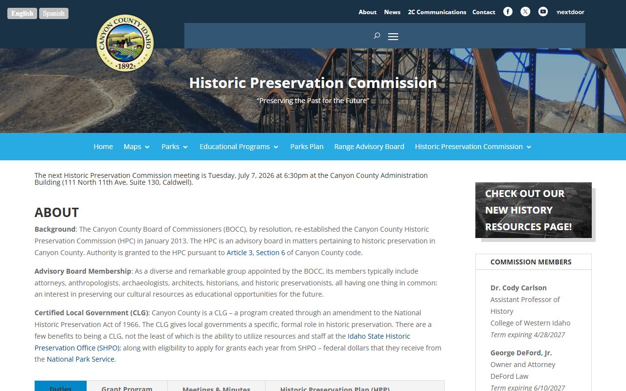 Canyon County court records historic preservation context