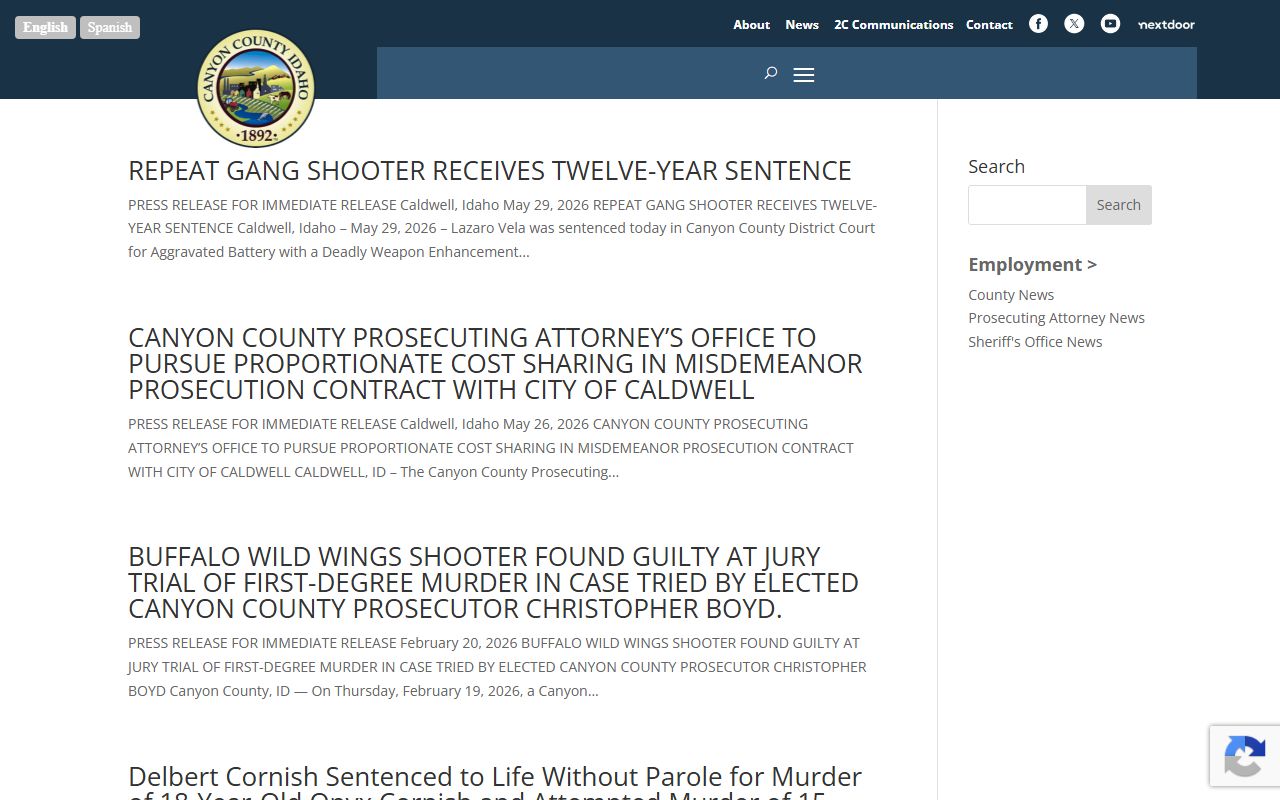 Canyon County court records Prosecuting Attorney official updates