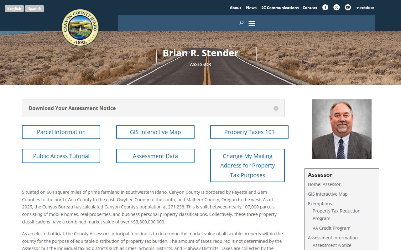 Canyon County court records assessor local population context