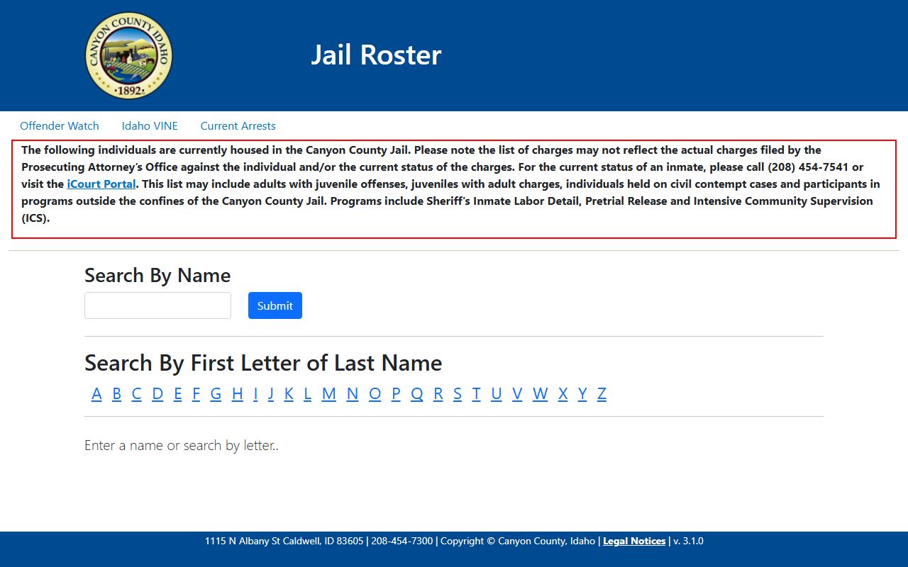 Canyon County inmate search jail roster page