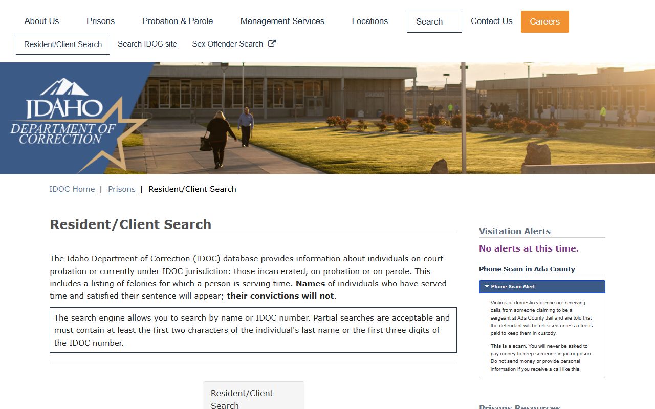 Canyon County inmate records IDOC resident client search