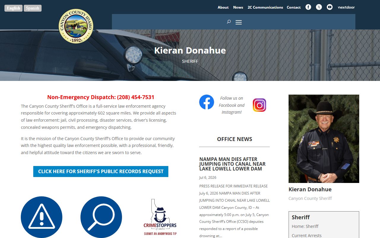 Canyon County inmate records sheriff office homepage
