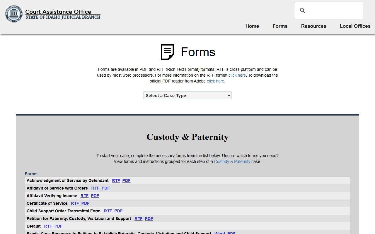 Canyon County probate records Idaho Court Assistance Office forms page
