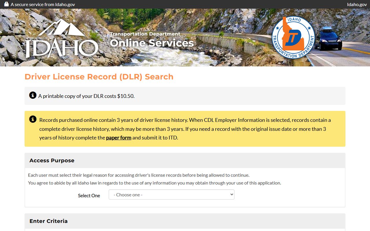 Canyon County traffic court records Idaho driver license record purchase