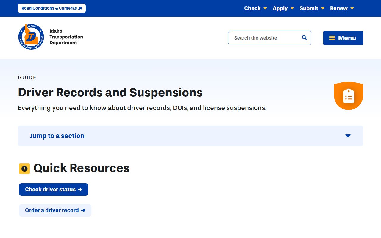 Canyon County traffic court records Idaho Transportation Department driver records guide
