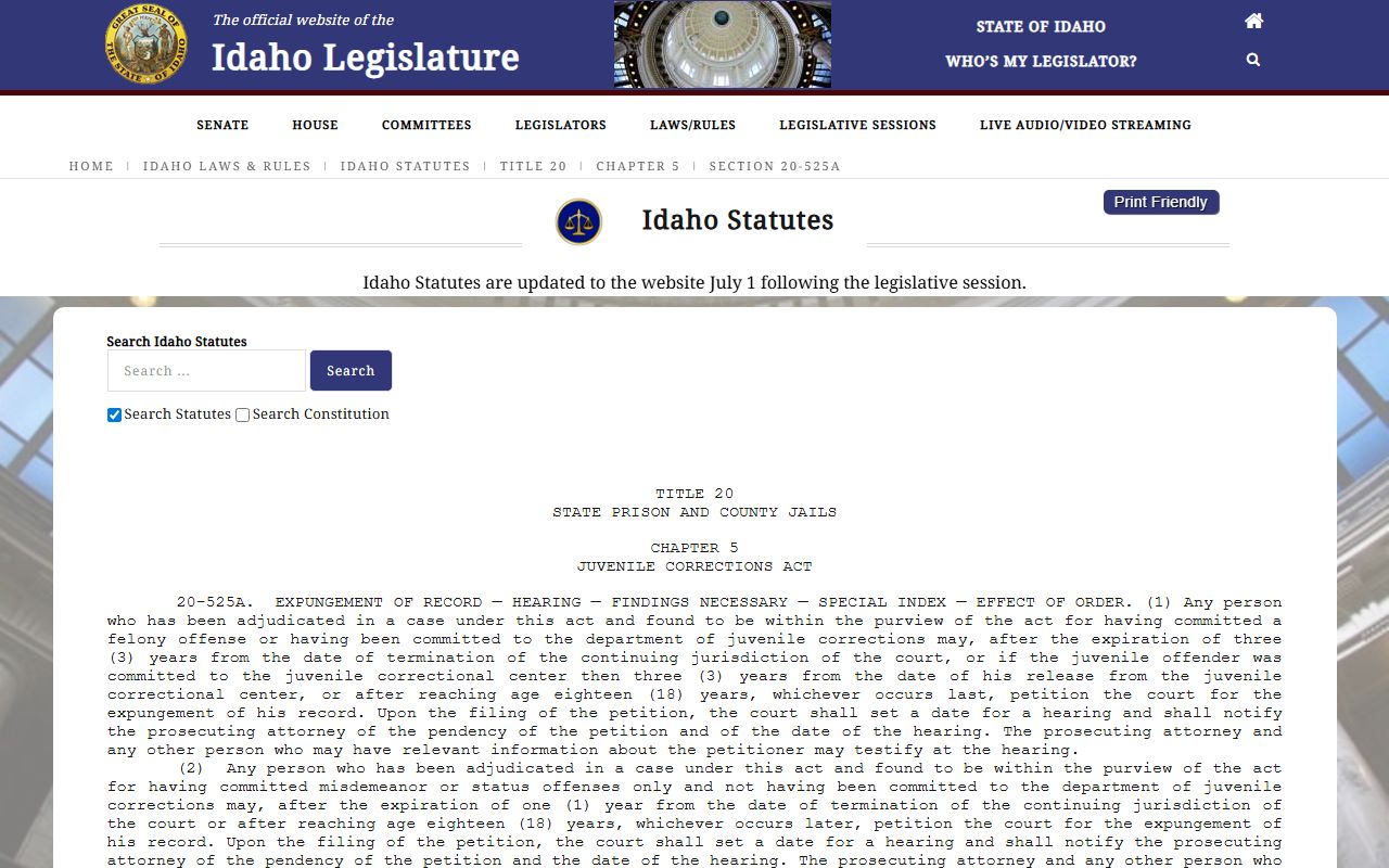 Canyon County warrant records Idaho juvenile expungement statute