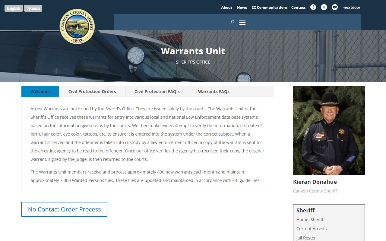 Canyon County warrant search sheriff warrants unit instructions
